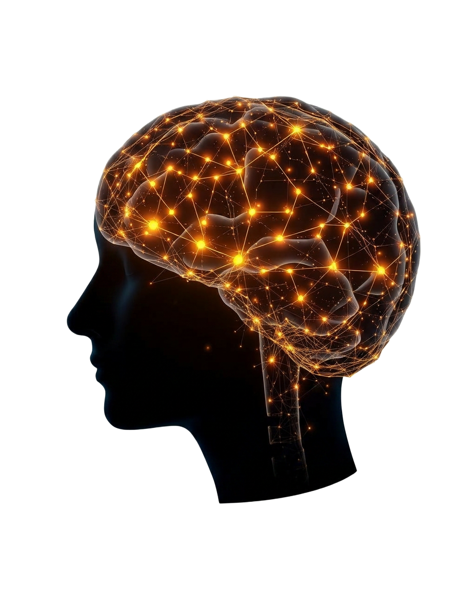 Cerebro humano interconectado con red neuronal dorada — Bioneurosanación